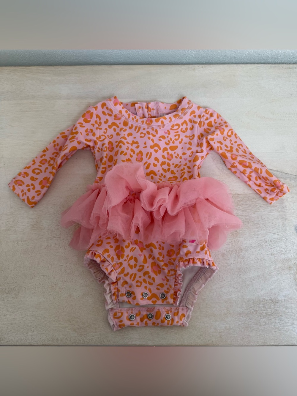 Ruffle Butts Pink Orange Leopard Print and Pink Tutu Swimsuit